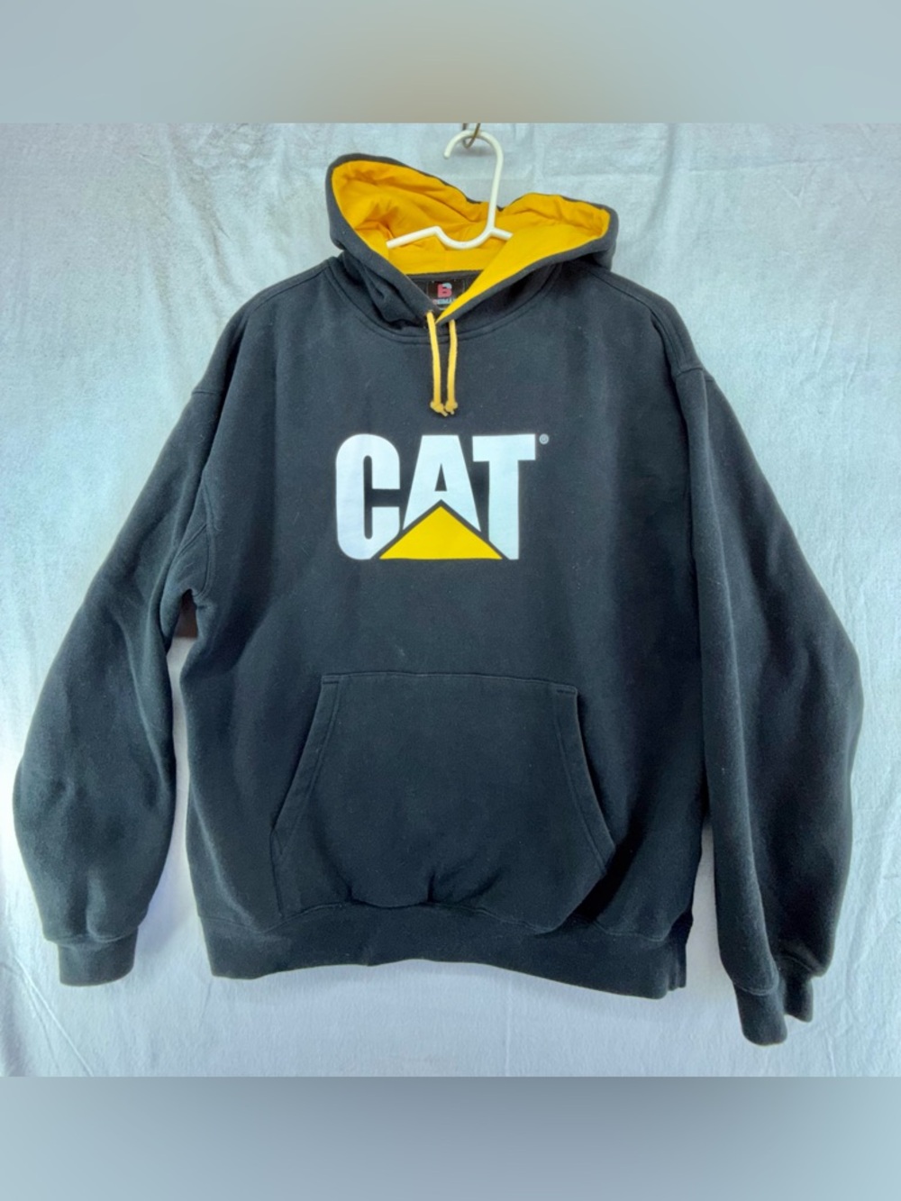 CAT Caterpillar Sweatshirt Mens Large Hoodie Black Fleece Heavyweight Workwear